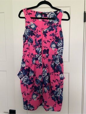 Dex Hot Pink and Blue Floral Summer Sleeveless Dress